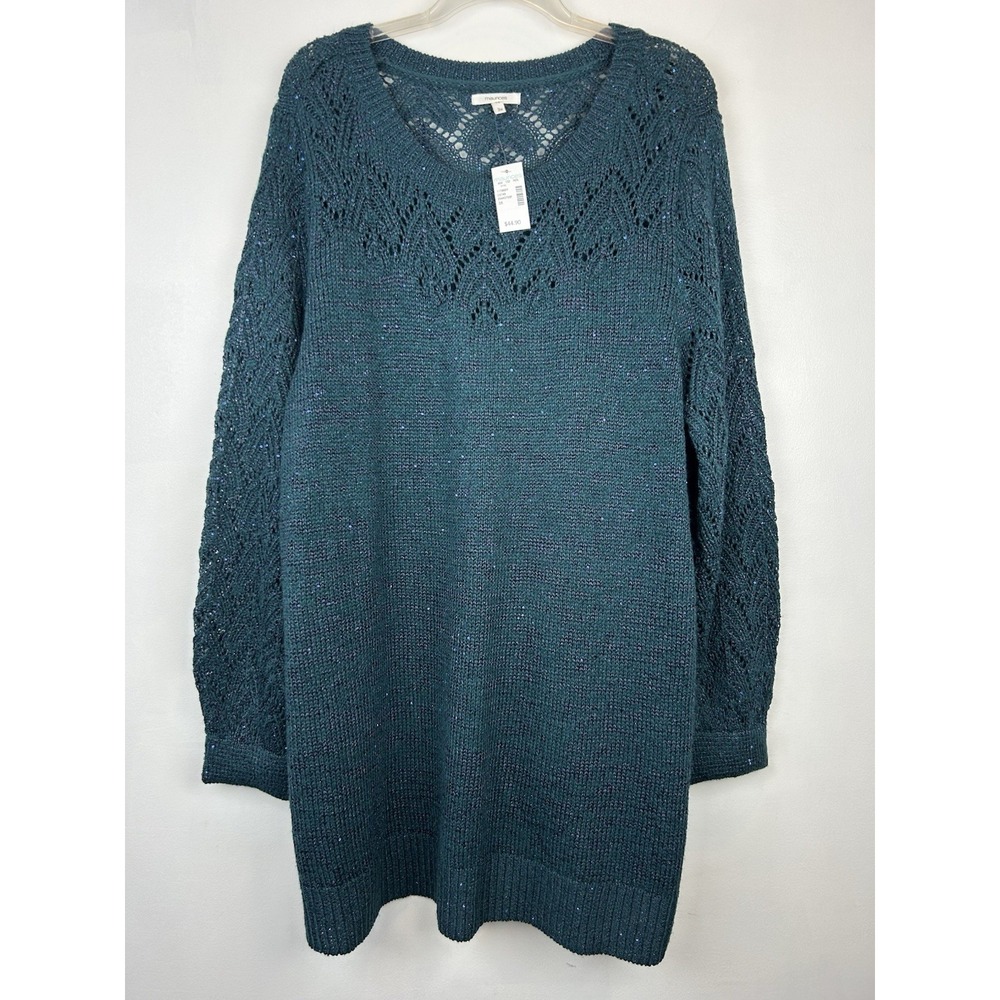 Maurices Sweater Womens 3X New Teal Knit Plus Sequin Sparkle Office Event